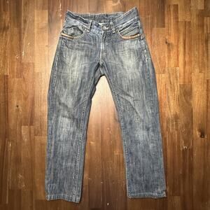 Spykar Jeans Mens 29x28 Blue Straight R Croft Distressed Leather Trim W32 L33
